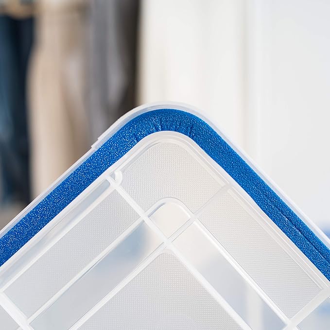 IRIS USA WeatherPro 27 & 44 Qt Storage Bins with Lids, 4 Pack, BPA-Free Plastic Gasket Box with Tight Latch and Seal, Stackable Nestable Tote Tub - Clear/Blue - Image 4