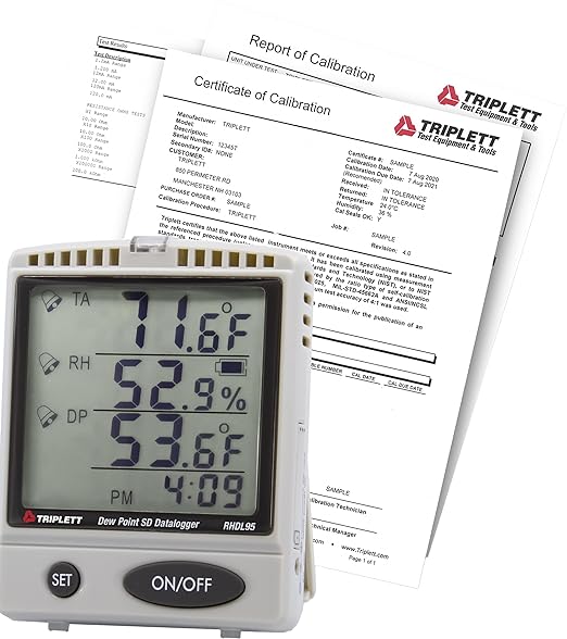 Triplett RHDL95 Temperature/Humidity/Dew Point Indoor Air Quality Monitor with SD Card Datalogger and Certificate of Traceability to NIST by Triplett