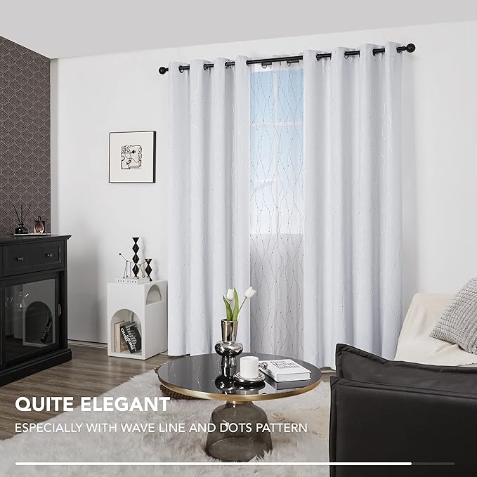 Deconovo Greyish White Curtains, Light Darkening Curtain, Thermal Insulated Noise Reducing Drapes, Silver Print, 52 x 95 Inch Long, Grommet Window Panels for Living Room Bedroom Patio Door, Set of 2 - Image 5