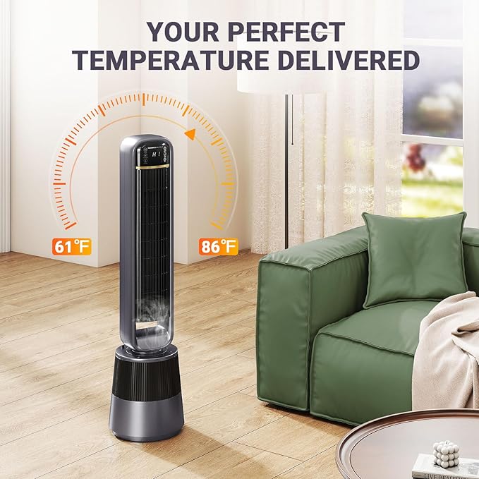 Zynkez 2-in-1 Space Heater with Humidifier, Heater and Fan Combo with 1.75L Water Tank, Thermostat Control, Dual-Motor Fan, 150° Oscillation, 35.5" Indoor Heater for Large Room Use Bedroom & Office - Image 6