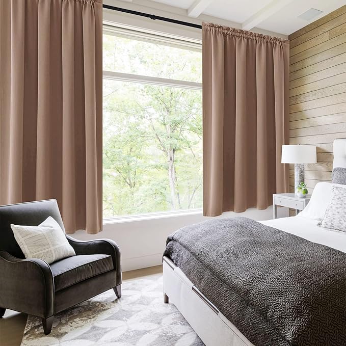 DWCN Blackout Curtains Room Darkening Thermal Insulated Bedroom Curtains Window Curtain Panels, 52 x 63 inches Long, Set of 2 Khaki Rod Pocket Drapes - Image 2