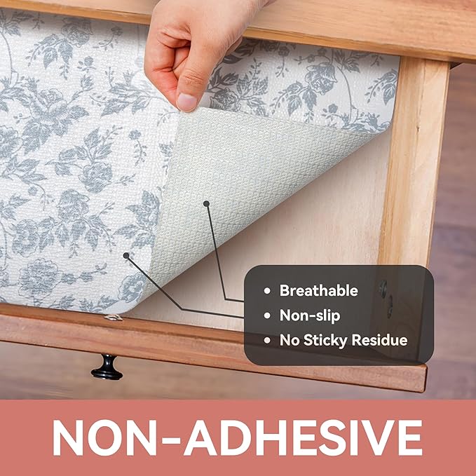 RAY STAR Shelf Liner, Non Adhesive Silver Floral Kitchen Cabinet Liner for Pantry Drawer Vanity, Non Slip, Shelf Liners for Kitchen Cabinets Cupboard 12 Inch x 10 FT (8 Rolls) Signature Delivery - Image 8
