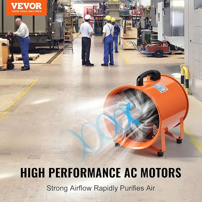 VEVOR Portable Ventilator with Hose, 2 Speed, 10 Inch Utility Blower Exhaust Fan with 33ft Flexible Duct, 350W 1948CFM High Velocity Industrial Air Mover for Extraction and Ventilation - Image 2