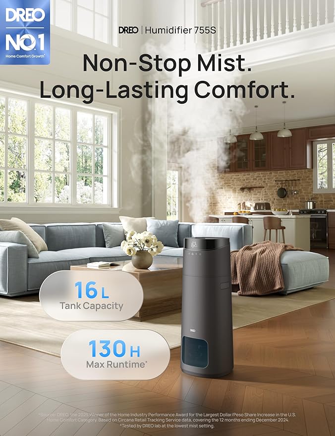 DREO 16L Smart Humidifier Large Room 1000 ft², 130H Cool Mist Air Humidifiers for Bedroom Plants Baby, Top Fill, Remote/Touch/Voice & APP Control, Clean Tank Technology, 30dB, HM755S Grey - Image 2