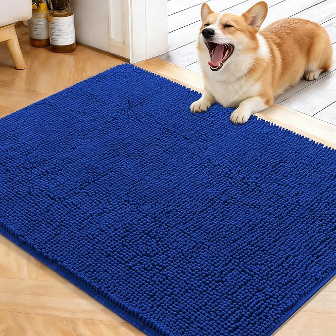 OLANLY Dog Door Mat for Muddy Paws 40x32, Absorbs Moisture and Dirt, Absorbent Non-Slip Washable Doormat, Quick Dry Chenille Mud Mat for Dogs, Entry Indoor Entryway Carpet for Inside Floor, Royal Blue by OLANLY