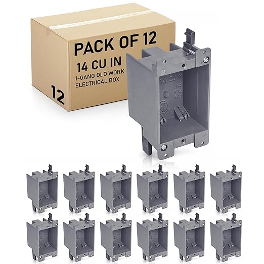 (12 Pack) Airmont Products 14 in. Old Work Electrical Box, 1-Gang 14 Cu in Non-Metallic PVC Outlet Box for Drywall, Remodel Electrical Box with Built-in NM Cable Clamps, Grey PVC Old Work Outlet Box by AirmontProducts