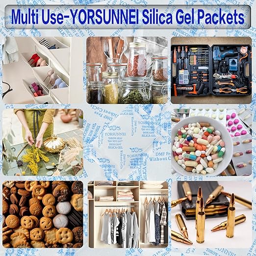 Silica Gel Packets 10 Gram [50 Packs], Reusable Desiccant Packs for Storage, Rechargeable Moisture Absorber Food Grade Silica Gel Packs for Moisture Control - Image 5