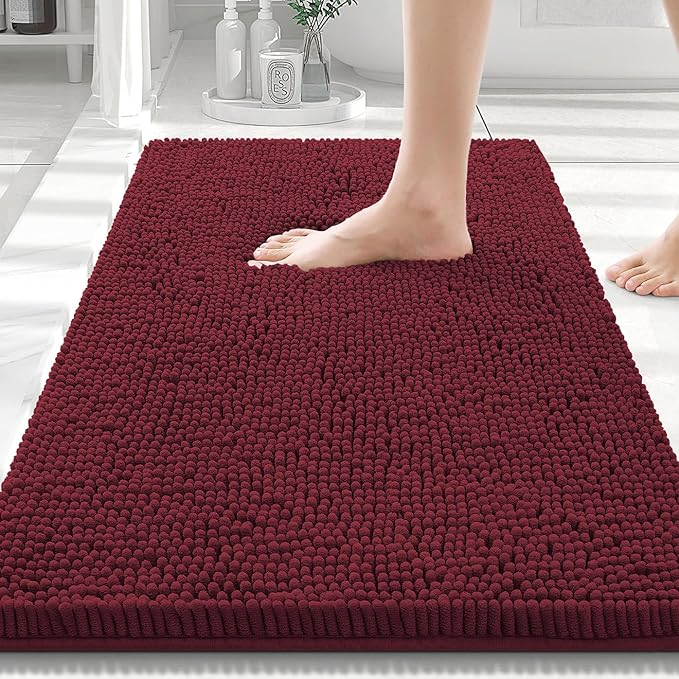 Smiry Luxury Chenille Bathroom Rugs 30x20, Extra Soft and Absorbent Shaggy Bath Mat, Machine Washable, Non-Slip Plush Carpet Runner for Tub, Shower, and Floor, Home Decor Accessories, Burgundy by Smiry