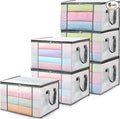 LANDNEOO 6-Pack Clothes Storage Bags, Plastic Foldable Blanket Storage bins, Closet Organizer Container for Bedroom, Bedding, Comforters, Pillows, and Clothing - 60L with Handles by MakeLifeBetterEasier