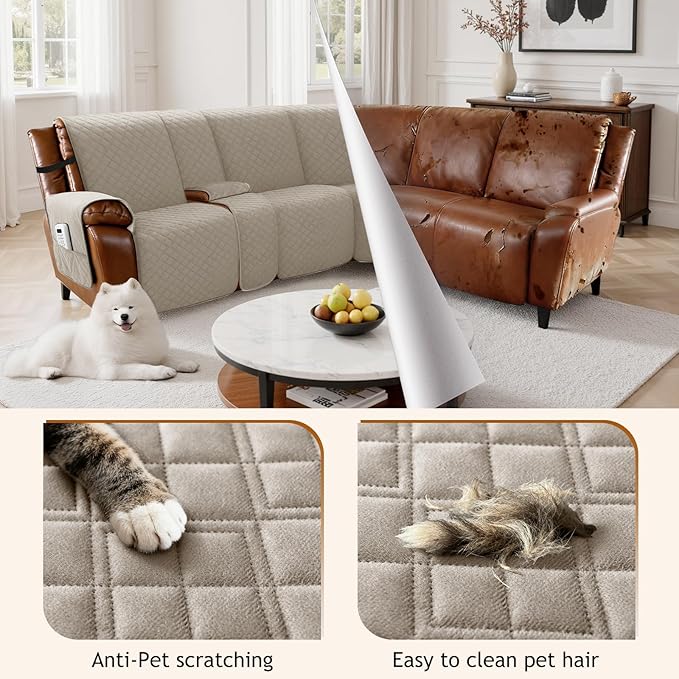Arfntevss Recliner Sectional Couch Covers for Reclining Sectional L Shape Sofa Cover Non Slip Washable Recliner L Shaped Slipcover Middle Console Protector (1 Console Cover, Light Khaki) - Image 3