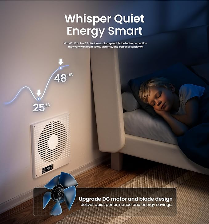 8" Room to Room Ventilation Fan with Remote, Quiet Reversible Through the Wall Air Transfer Fan, 10-Speed Smart Exhaust Vent, Temperature Control, ETL Certified for Bedroom, Kitchen, Laundry - Image 5