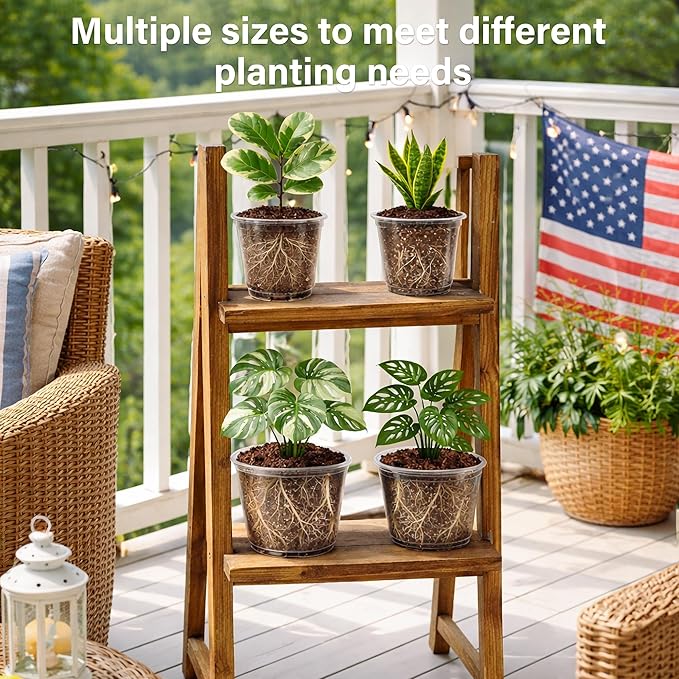 8 Packs 8 Inch Reinforced Large Clear Nursery Pots with Sacuers, Transparent Plastic Plant Pot Seedling Planter with Drainage Holes for Vegetable Propagation, Root Cutting, Seed Starting - Image 7