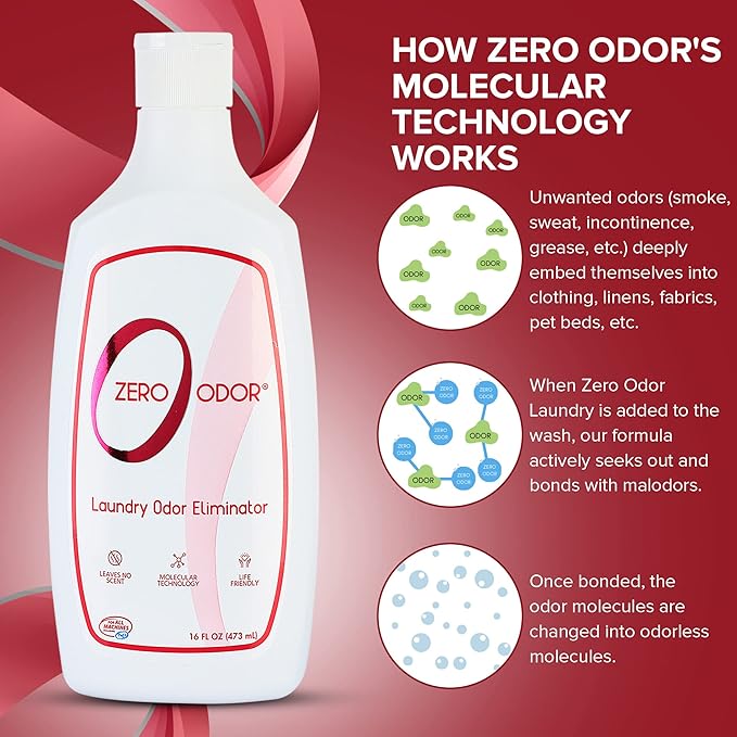 Zero Odor – Laundry Odor Eliminator - Permanently Eliminate laundry Odor – Patented Molecular Technology Best For Clothes, Towels & Linens, Shoes, Bags, Etc. - rinse and refresh Again, 16oz (3-Pack) - Image 4