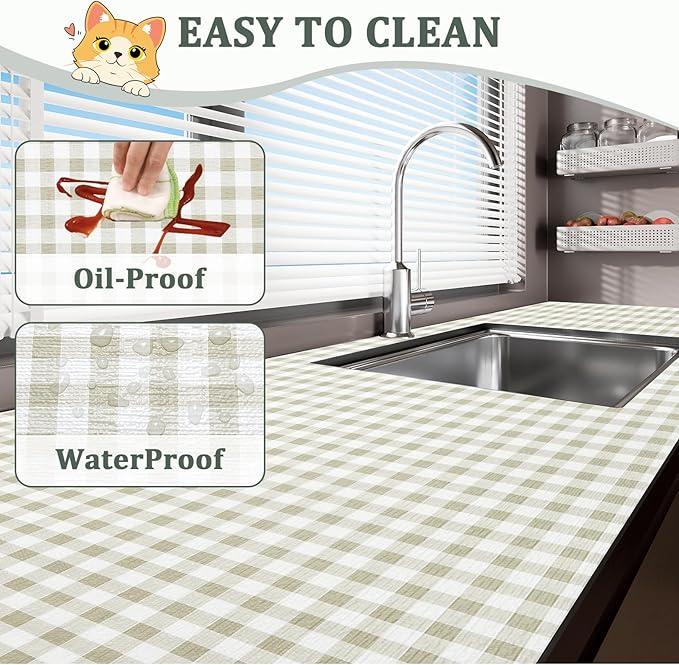 Shelf Liner for Kitchen Cabinets 12" x 360" Non-Adhesive Non-Slip Drawer Liners for Dresser, Waterproof Washable Paper, Durable Protector Mat for Pantry Shelves Cupboards, Green Plaid - Image 3
