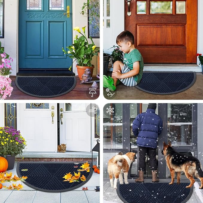 Smiry Half Circle Front Door Mat Outside Entrance, Heavy Duty Sturdy Natural Rubber Doormat, Trap Dirt and Moisture, Low Profile Mats for Indoor Outdoor Entry, Irregular Triangle (35x23, Navy Blue) - Image 7