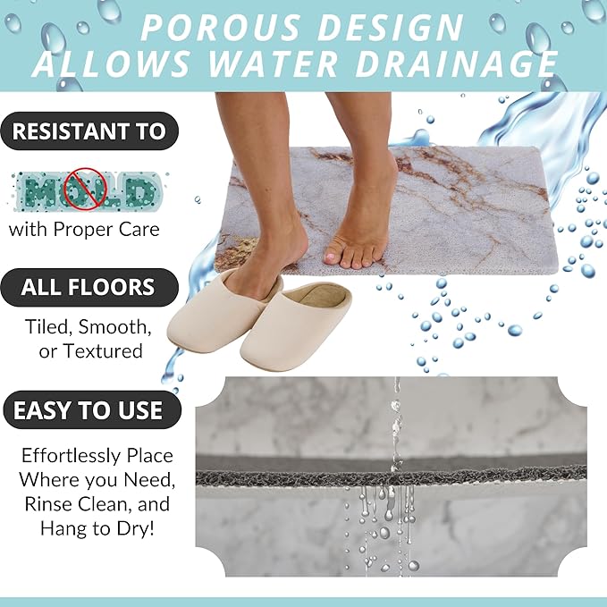 ENKOSI Loofah Non-Slip Shower and Bath Mat - Soft Cushioned Comfort - No Suction Cups for Smooth or Textured Tubs - Fast Draining - Safety for Bathroom, Family and Elderly (24x16 Marble Blue Gold) - Image 4