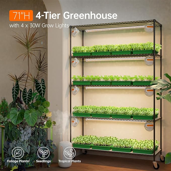 Bstrip Plant Shelf with Grow Light, 5 Tier Large Tall Plant Stand with 3FT T8 120W Grow Light for Indoor Plants, Full Spectrum LED Plant Light with wheel for Seedling, (47.2" Lx17.8 Wx71 H) - Image 2