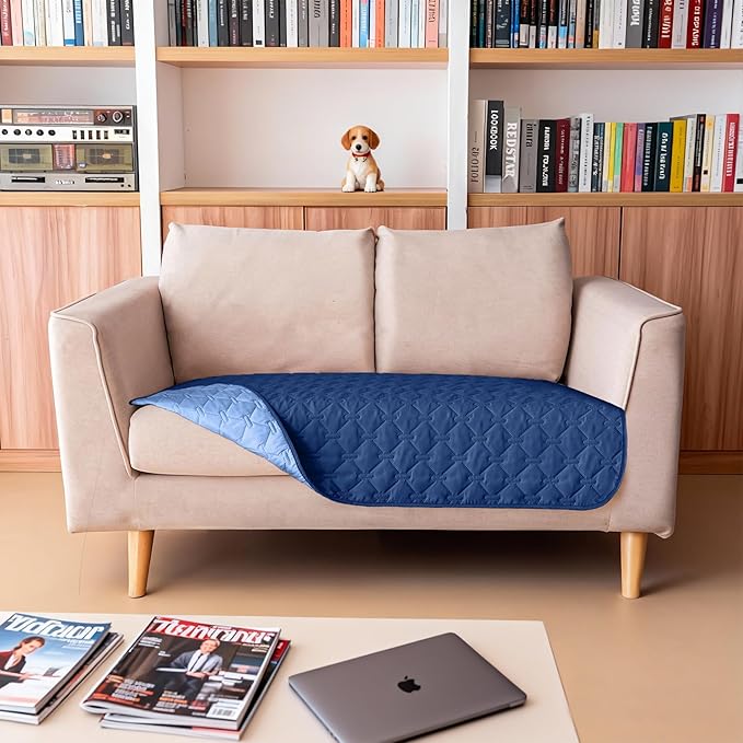 gogobunny 100% Double Sided Waterproof Dog Blanket Soft Pet Bed Cover Reversible Protect Furniture Couch Sofa Car for Puppy Large Dog Cat (Dark Navy/Light Navy, 32x53 Inch (Pack of 1)) - Image 4