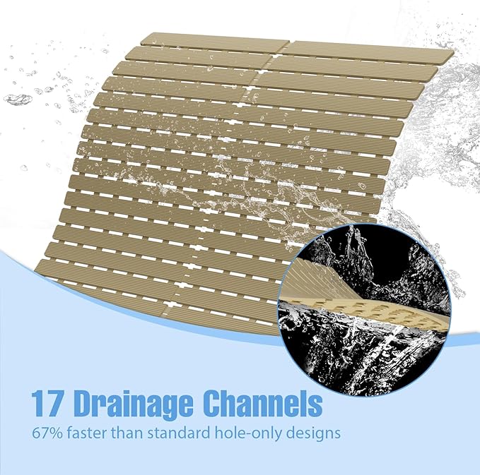 ​Shower Mat Non-Slip Bath Mat for Tub and Shower Stall,200+ Suction Cups with Drain Holes, Quick Dry Machine Washable, Extra Grip for Stand Up Showers, Bathroom Essentials 24x24 Inch (Brown) - Image 6