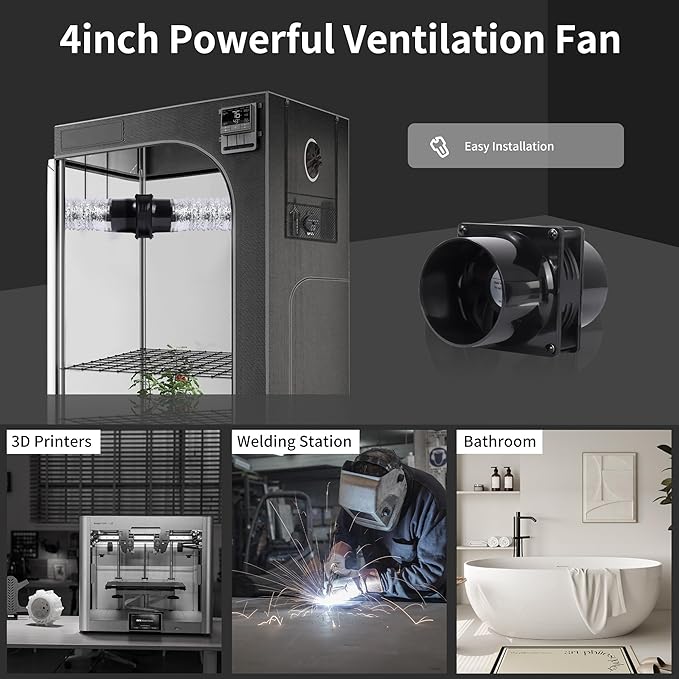 120mm 12V Exhaust Duct Fan Kit with Dual 4" Flange Adapters Stepless Speed Controller High-CFM for 3D Printer Laser Engraver Soldering Fume Extractor Grow Tent and DIY Ventilation Projects - Image 5
