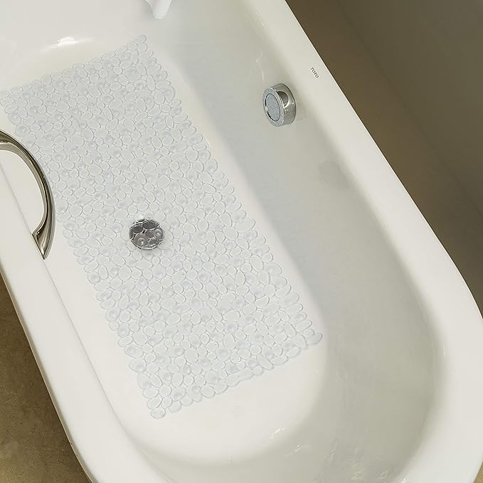 WELTRXE Non Slip Bath Mat Pebbles Bathtub Mat with Suction Cups, Drain Holes for Bathroom Showers, Tub, 35 x 16 Inches Machine Washable Bathroom Mats BPA, Latex Free Safe Shower Mats - Clear - Image 7
