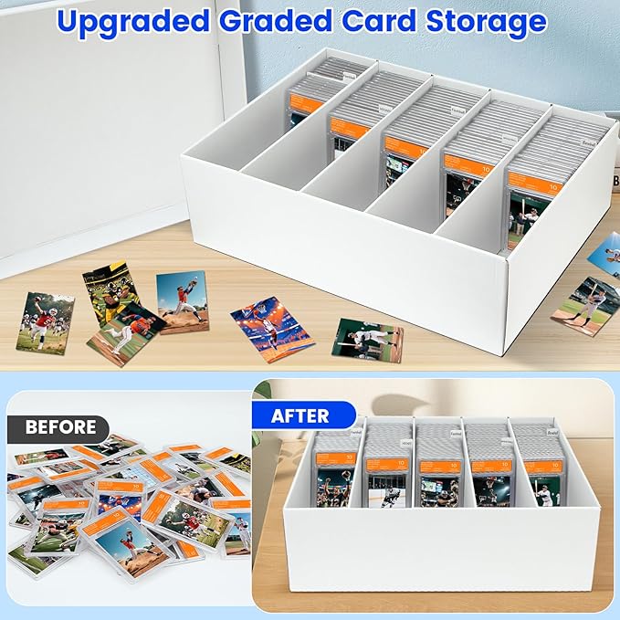 Pulchra 2 Pack Trading Graded Card Storage Box - 5 Rows Graded Card Case Holds 220 PSA Slab Cards, Graded Card, Cardboard Holder Organizer Boxes with Dividers for Sport Cards PSA/GMA/CSG/SGC/HGA/MTG - Image 4