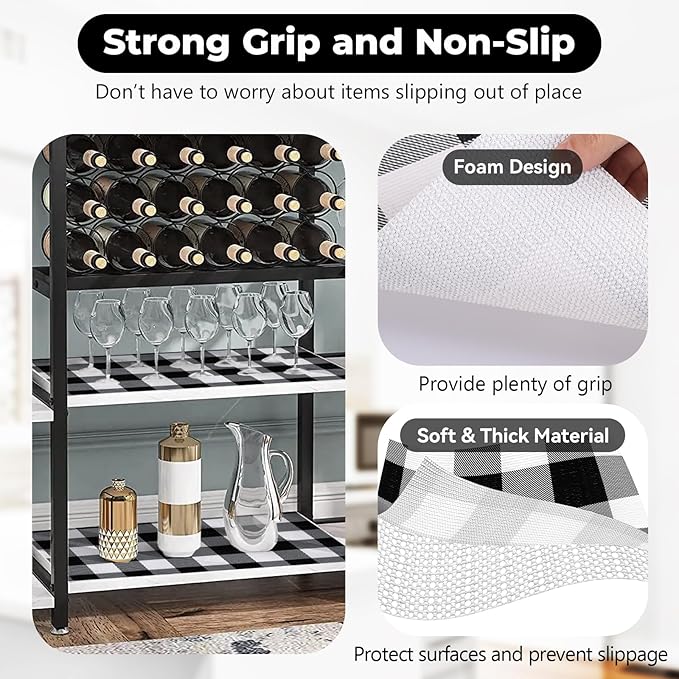 Shelf Drawer Liner for Kitchen Cabinets Non-Adhesive Non-Slip, Hide Stains & Scratches, Strong Grip Thickened Gingham Cabinet Liners for Shelves, Dresser, Cupboard, Pantry, Black/White, 23.6In x 30FT - Image 2