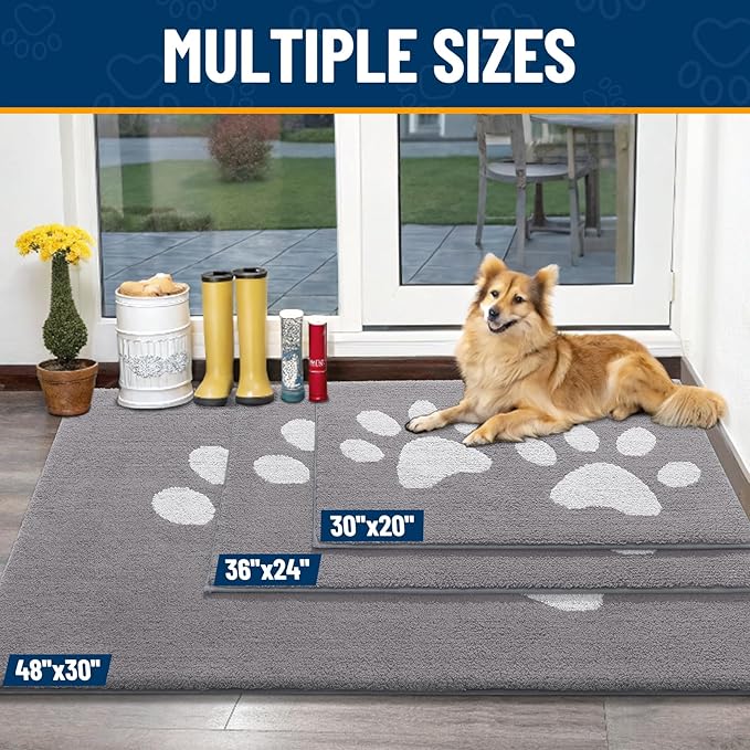 Smiry Dog Door Mat for Muddy Paws, Absorbs Moisture and Dirt, Low-Profile Entryway Mat with Non-Slip Backing, Entry Indoor Outdoor Doormat for Inside Floor (40x32 Inches, Light Grey, Paw) - Image 3