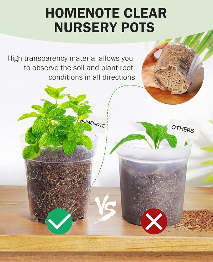 homenote Clear Nursery Pots for Plants,6.7 Inch Plant Pot for Planting Plastic Seedling with Drainage Holes Seed Starter Flower High Transparency with 20 Labels (15 Pack) - Image 3