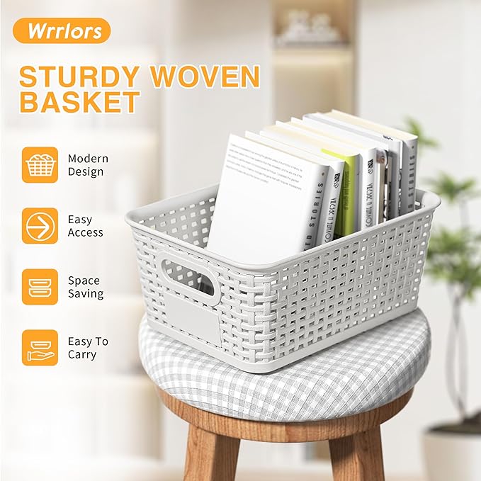 White Plastic Storage Baskets - Pack of 8 with Labels Stackable Durable Storage Bins, Storage Containers for Organizing Desktops, Closets, Playrooms, Classrooms, Offices - Image 6