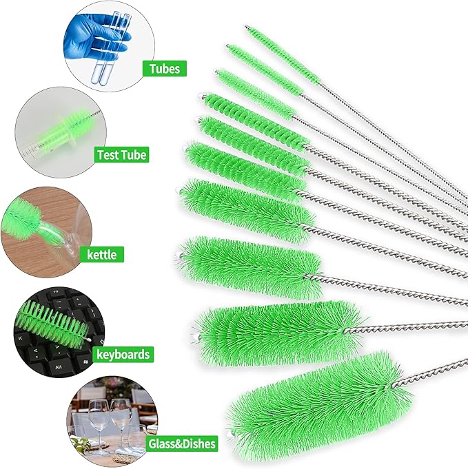 CiaraQ Bottle Cleaning Brushes, 8 Inch Nylon Tube Brush Set, Cleaner for Narrow Neck Bottles Cups with Hook, Set of 10pcs. - Image 2
