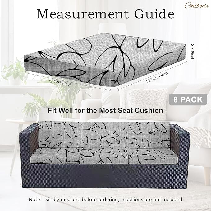 8PCS Waterproof Patio Sofa Covers with Elastic Floral Printed Stretch Outdoor Cushion Seat Covers Set of 8 Wicker Chair Washable Replacement(Grey,Cushions Not Included) - Image 2
