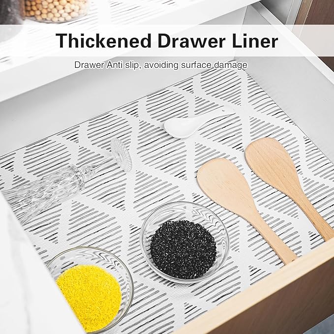 Drawer and Shelf Liners for Kitchen Cabinet,Non-Adhesive Cabinet Liner 24in x 10FT,Waterproof Shelf Paper Non-Slip Mats Cupboard Liner Contact Protect Dresser/Shelves/Table-Square Stripes - Image 4