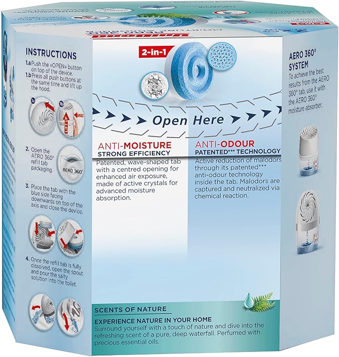 UniBond AERO 360° Moisture Absorber Waterfall Freshness Refill Tab, Aromatherapy, Ultra-Absorbent and Odour-Neutralising, for AERO 360° Dehumidifier, Condensation Absorbers, Twin Pack (2 x 450g) - Image 3