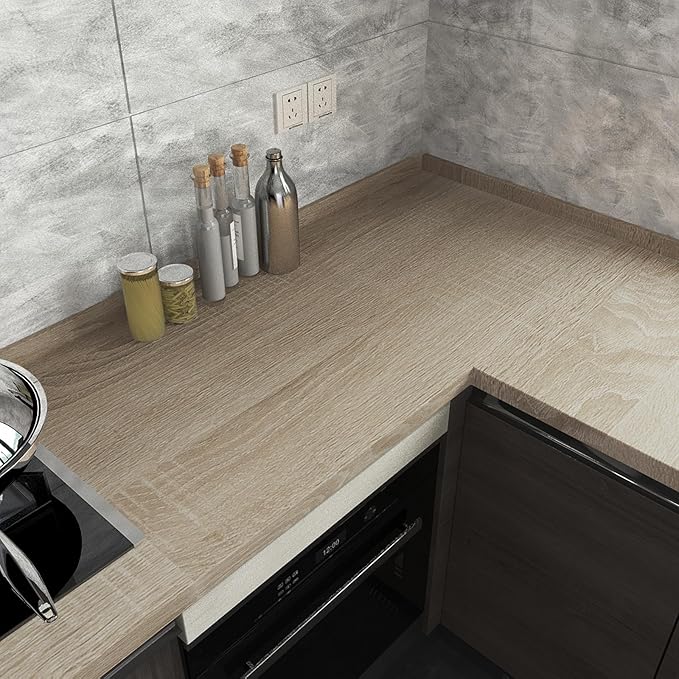 Light Brown Wood Wallpaper Peel and Stick Wood Grain Contact Paper Waterproof Removable Kitchen Cabinet Wallpaper 15.74"x 118" Wooden Vinyl Wrap Cabinet Covers Grey Oak Wooden Contact Paper - Image 3