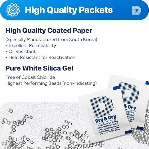 Dry & Dry 3 Gram [100 Packets] Silica Gel Packets Silica Gel Desiccants, Silica Gel Packs - Rechargeable (Food Safe) Silica Gel Packets, Silica Packets - Image 4