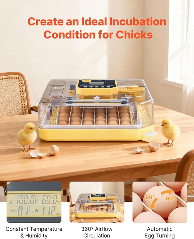 VEVOR 48 Egg Incubator, Automatic Egg Turner with LED Candler, Temperature Display & Auto Humidity Control, 360° View Clear Window, Poultry Eggs Incubator for Hatching Chicks Ducks Goose Quail - Image 2