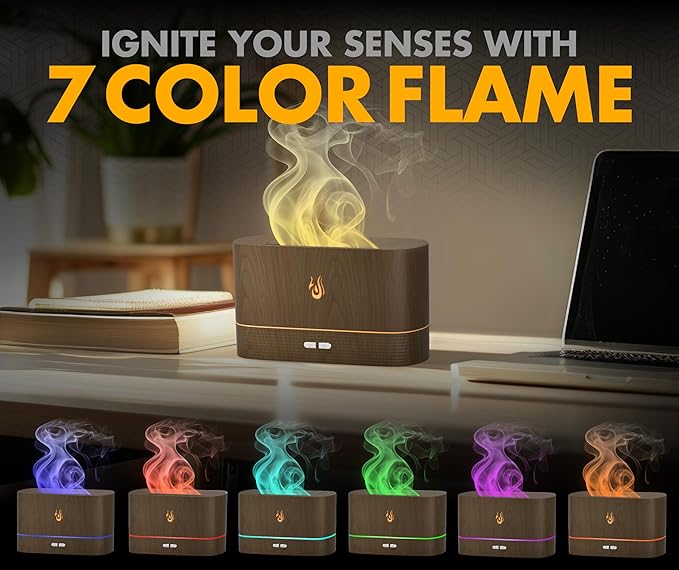 Colorful Aroma Essential Oils Diffuser for Home, Quiet Cool Mist Flame Humidifier for Bedroom with Remote, Fire Flame Diffuser Humidifier with Scent (Dark Wood) - Image 2