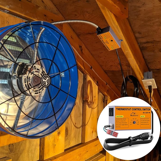 Attic Fan Thermostat-Control: with Socket and Wire Connector, Can Be Connected to Two Fans, Replacement Thermostat with Overload Protector, Temperature Controlled Exhaust Fan for Workshop, Greenhouse - Image 5