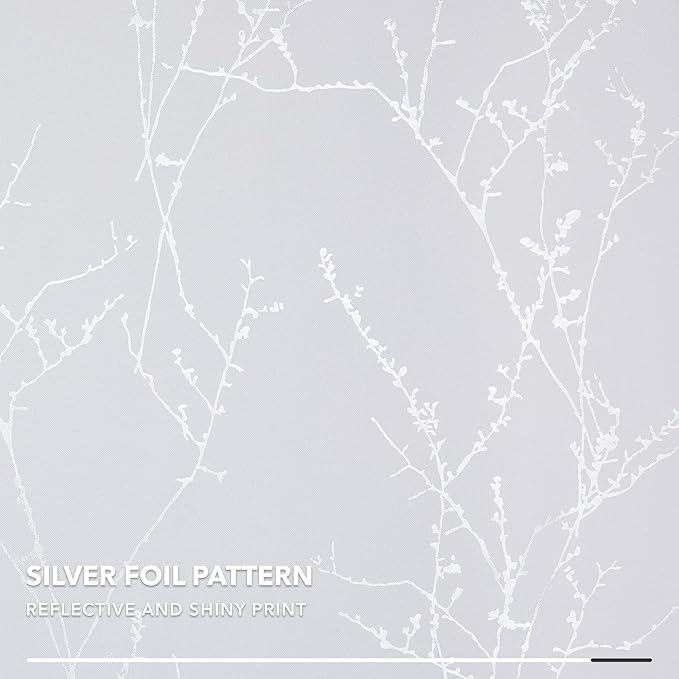 Deconovo Greyish White Curtains, Room Darkening Curtain, Thermal Insulated Soundproof Drapes, Silver Branch Print, 52 x 72 Inch Long, Grommet Window Panels for Living Room Bedroom Nursery, Set of 2 - Image 8