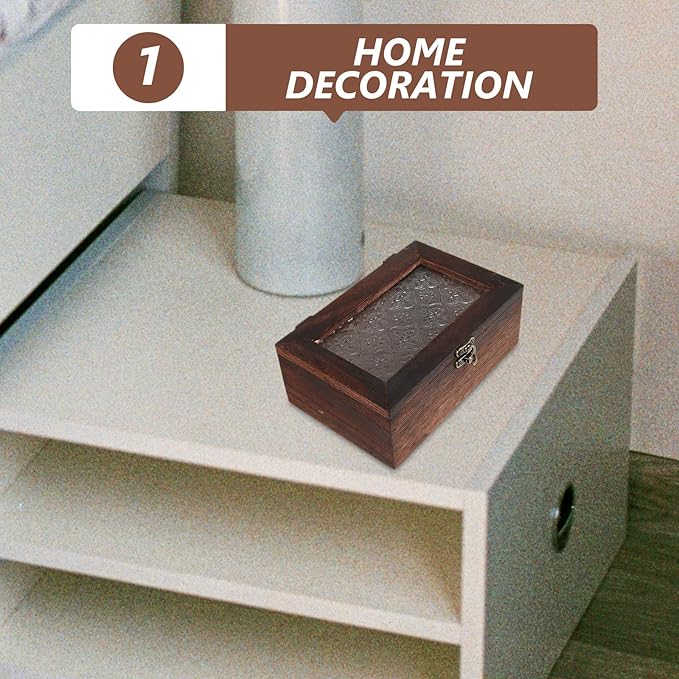 Rustic Wooden Jewelry Box with Glass Lid Small Natural Wood Keepsake Case for Trinkets Accessories Storage and Dustproof Home Organizer - Image 5