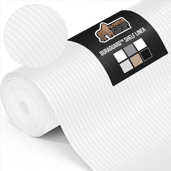 GORILLA GRIP DuraGuard Shelf Liner, 20x20 Non-Adhesive Cabinet Liners for Kitchen Drawers, Shelves, Refrigerator, Pantry Storage, Bathroom Closet, Durable Waterproof BPA Free Ribbed Plastic, White by GorillaGrip