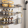 Veken 6-Pack Rustproof & Waterproof Shower Caddy, Adhesive Shelves Rack, Large Capacity Bathroom, College Dorm & Apartment Organizers, No-Drill Wall Mount Living Room & Bedroom Decor, Light Grey by Veken