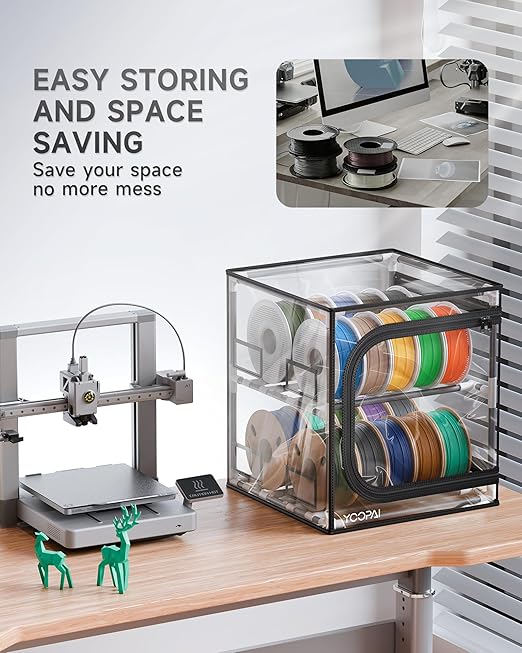 YOOPAI 3D Printer Filament Storage Box with Desiccants - 2 Tiers Metal Filament Storage Rack with Trans Cover,Holds Up to 24 Rolls of Filaments - 3D Filament Storage for Home, Office Workshop, Studio - Image 4