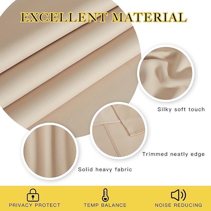 NICETOWN Blackout Drapery Window Curtains for Doorway - Grommet Window Treatment Thermal Insulated Solid Vertical Drape for Bedroom (Biscotti Beige, 1 Piece, 66 by 66 Inch) - Image 4