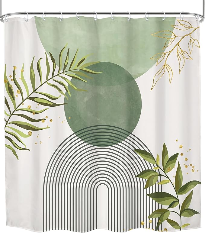 Sage Green Boho Shower Curtain 72Wx84H Extra Long Modern Abstract Bohemian Leaves Minimalist Neutral Botanical Arch Bathroom Decor Mid Century Plant Bath Curtain Fabric Polyester 12 Pack Hooks - Image 7
