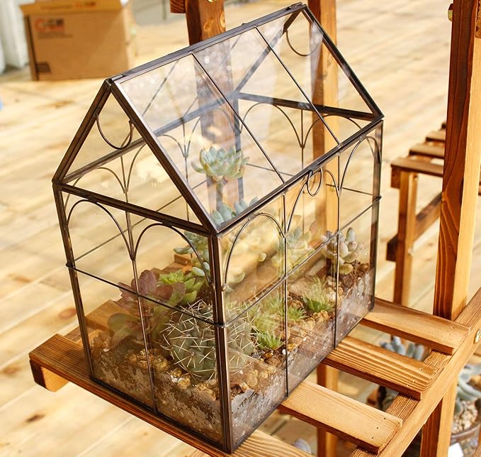 ELEGANTLIFE Glass Geometric Plant Terrarium,Succulent & Air Planter for Home Garden Office Decoration (Black House) - Image 7