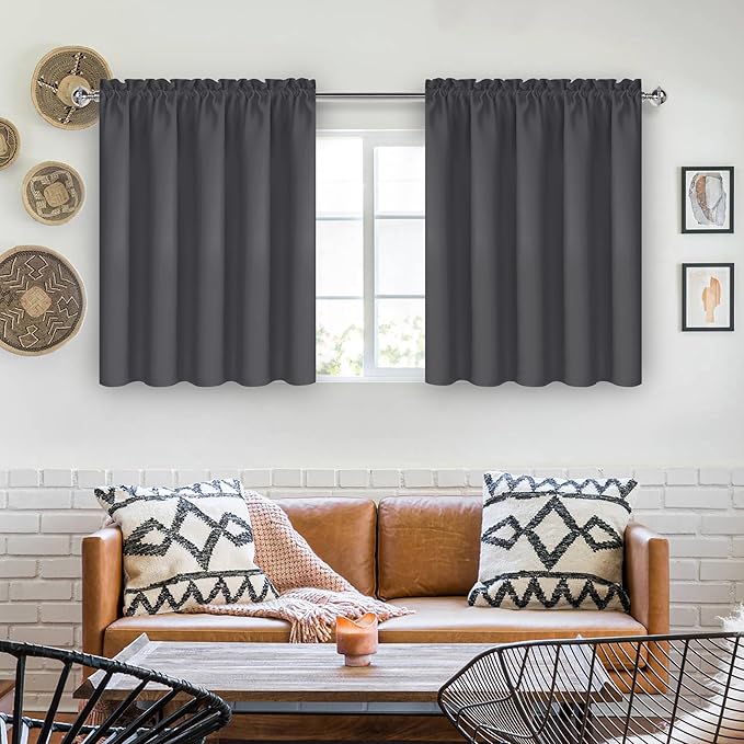 DWCN Short Blackout Curtains 36 inches Length 2 Panels Set, Half Window Rod Pocket Privacy Curtain Tiers for Kitchen, Room Darkening Curtains for Bathroom Shades (W60 x L36 Inch, Dark Grey) - Image 2