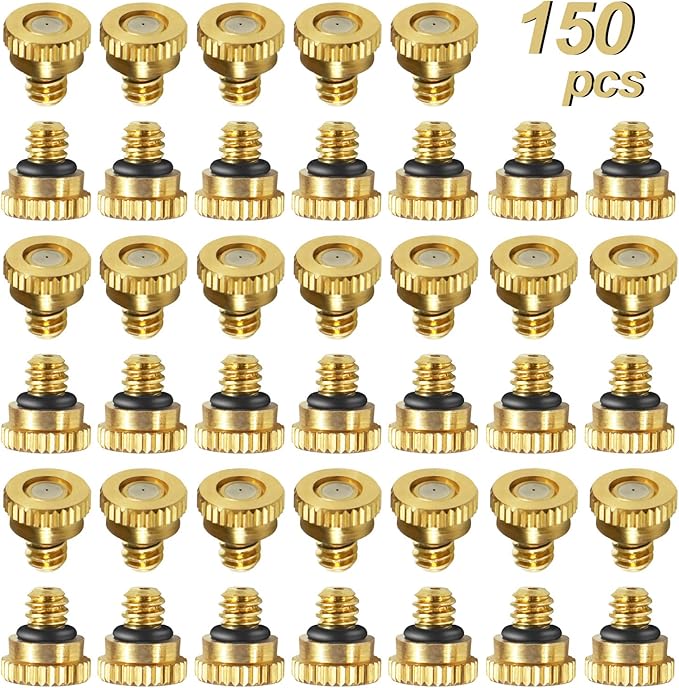 KUWAN 0.016" Orifice (0.4mm) Thread UNC 10/24 Brass Misting Nozzles Low Pressure Atomizing Misting Sprayer Water Hose Nozzle for Greenhouse, Landscaping, Outdoor Cooling Mister System (150PCS) by KUWAN