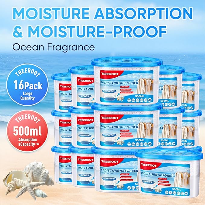 16 Pack Moisture Absorbers, 10.5 OZ Humidity Absorber Bucket, Moisture Absorbers for Closet, Dehumidifier Bucket for Wardrobes (Ocean Scent), Kitchens and Bathrooms - Image 2